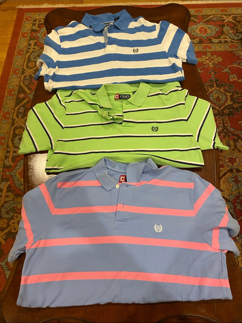 Chaps mens Polo Trio - Blue & White, Lime & Black, Lavender & Pink